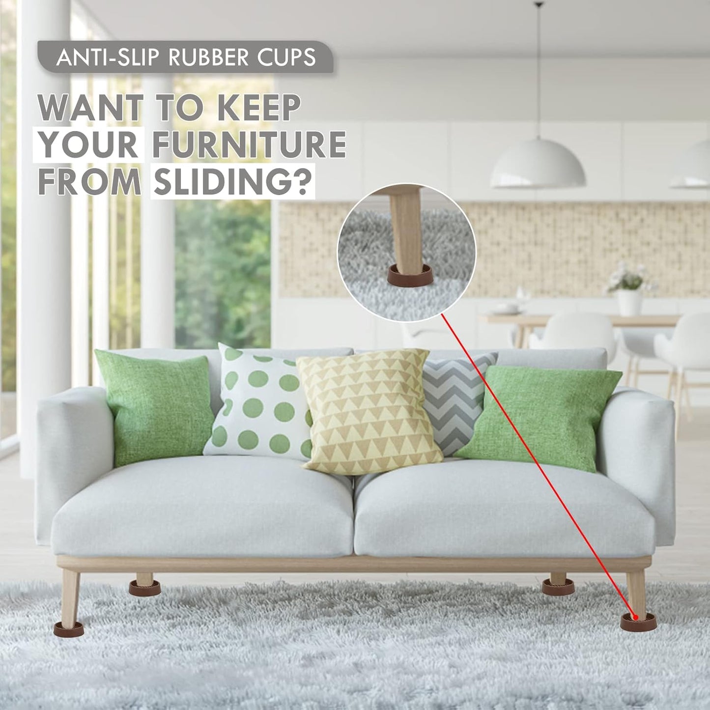 2X2 Round Rubber Caster Cups, Non Slip Furniture Pads, Anti-Slip Gripper, Anti Skid Furniture Feet, Anti Slide Floor Protector for Bed Couch Table Chair Stoppers (Brown, 4 Pack)