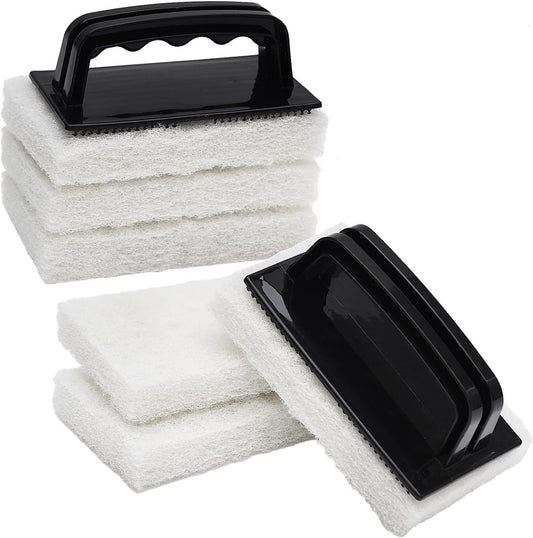 YoleShy Handled Scrubber Set, Non-Scratch Bathroom Scrubbing Pads, Bathtub Scrubber with Handle, Reusable Cleaning Sponge for Shower Tile, Bathtube, Sink, Spas Tubs & Swimming Pool Step