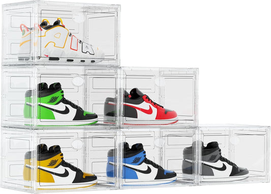 KEFA XL Shoe Storage Box Organizer, 6 Pack Shoe Boxes Clear Plastic Stackable, Sneaker Display Case Container Fit for US 13 (Side 6 PACK CLEAR)