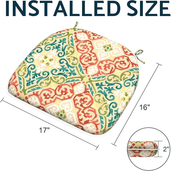 Indoor/Outdoor Chair Cushions 16x17 Inch, Patio Chair Cushions with Ties, All Weather Seat Cushions for Patio Furniture Home Garden Chair Use, Set of 2,Geometric Orange