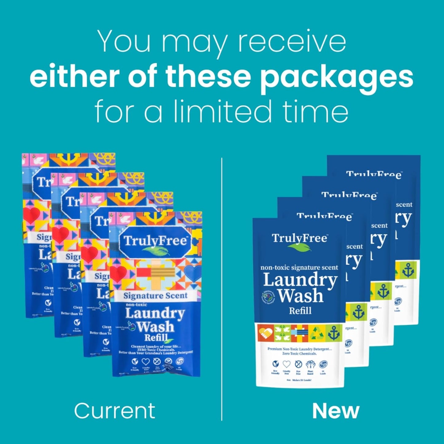 Truly Free Natural Laundry Detergent for Sensitive Skin | Eco Friendly, Plant Based, Baby Clothes Safe | Clean & Easy Powder to Liquid, 4 Pack Refill Detergent, NO Jug | Signature Scent, 200 Loads