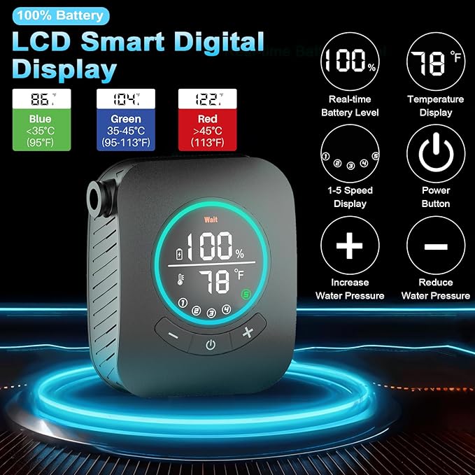 Upgraded 8000mAh & 5 Speed Portable Shower for Camping with Portable Shower Pan 41" x 41" x 5" with Mesh Storage Bag