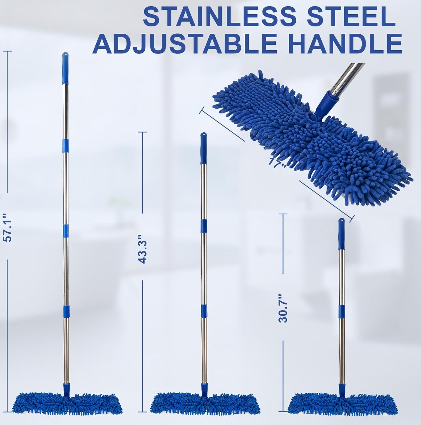 Microfiber Dust Mop for Floor Cleaning - Dual-Sided Washable Pads, Adjustable Stainless Steel Handle (30.7"-56.7") - Wet/Dry Use for Hardwood, Laminate, Tile, Marble Floors with Spin Mop Heads