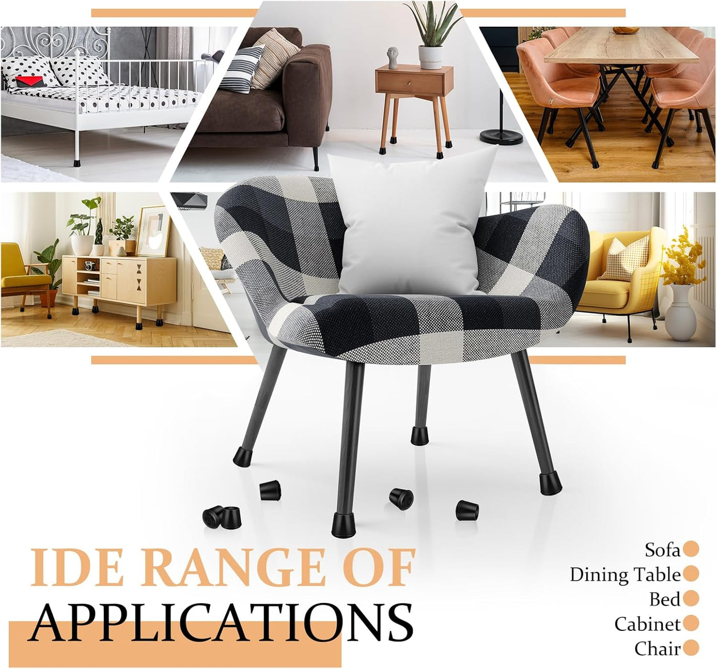 3/4" Round Rubber Chair Leg Tips Caps, Chair Leg Floor Protectors, Non-Slip Chairs Legs Caps, Stool Feet Protectors Cap, Folding Metal Chairs Legs Tip Replacement (Black, 24 Pack)