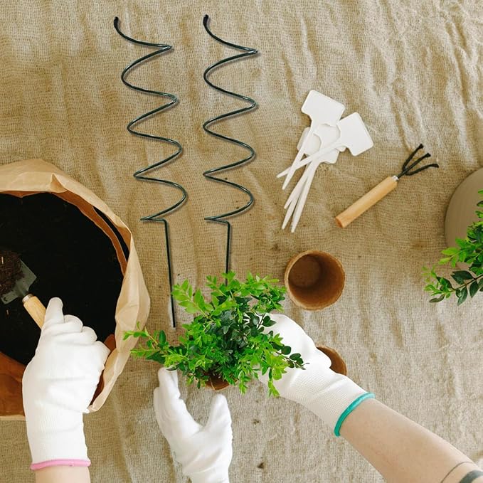 4Pack Spiral Tomato Stakes Plant Trellis ，Indoor Metal Wire Garden Trellis ，Small Climbing Leaf Shape Trellis for Garden Potted Plant