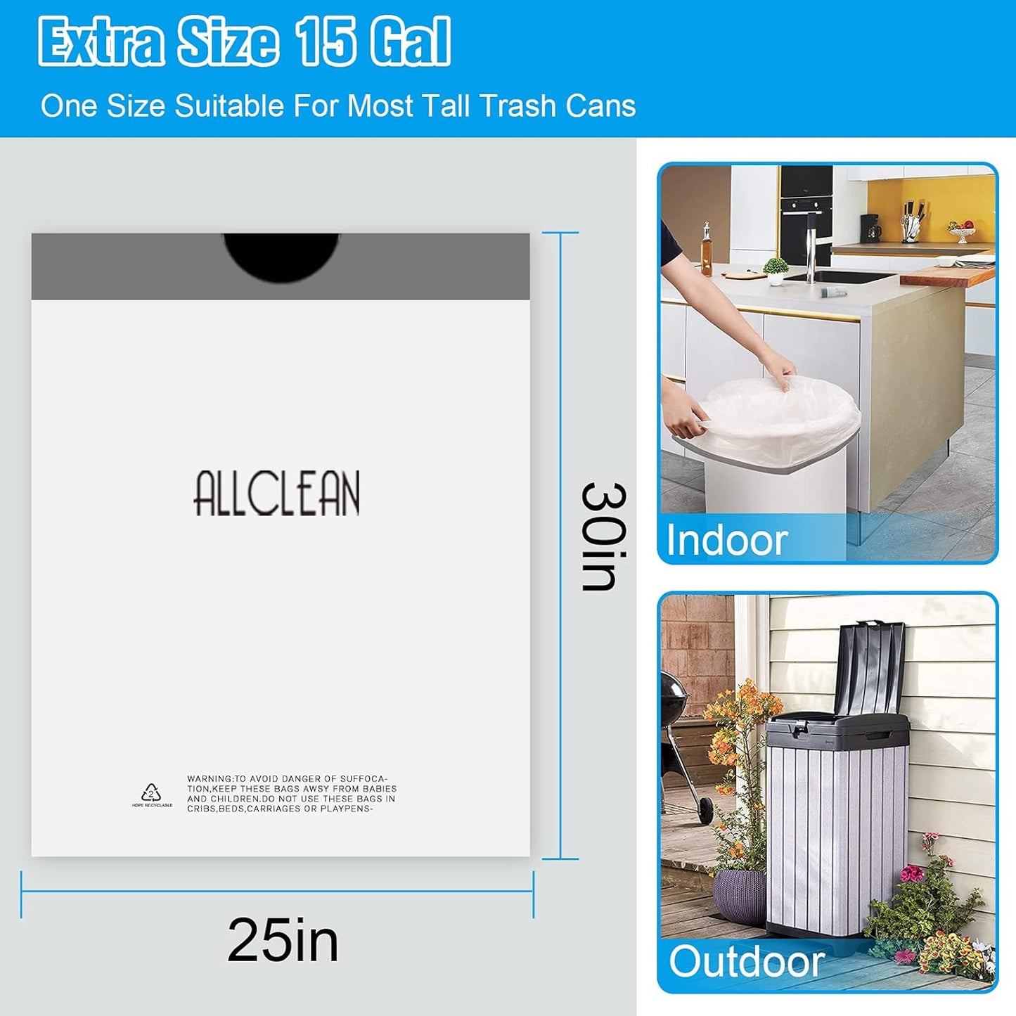 Trash Bags 15 Gallon Tall Kitchen Drawstring Garbage Bags,Fit 13-15 Gal Bins,Extra Strong&Leak-Proof,Unscented&Recyclable Trash Can Liners for Home Office Industrial Bathroom Garden Lawn