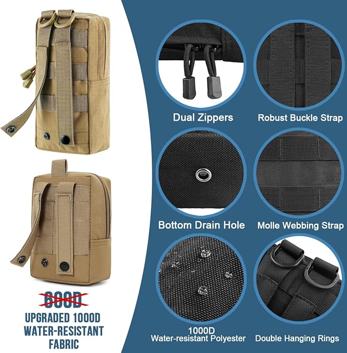 MUCHER 3 Pack Molle Pouches Tactical Pouches EDC Pouch Organizer Molle Bag Utility Pouch with 3 Carabiners and Key Rings for Outdoor Hiking Camping Training