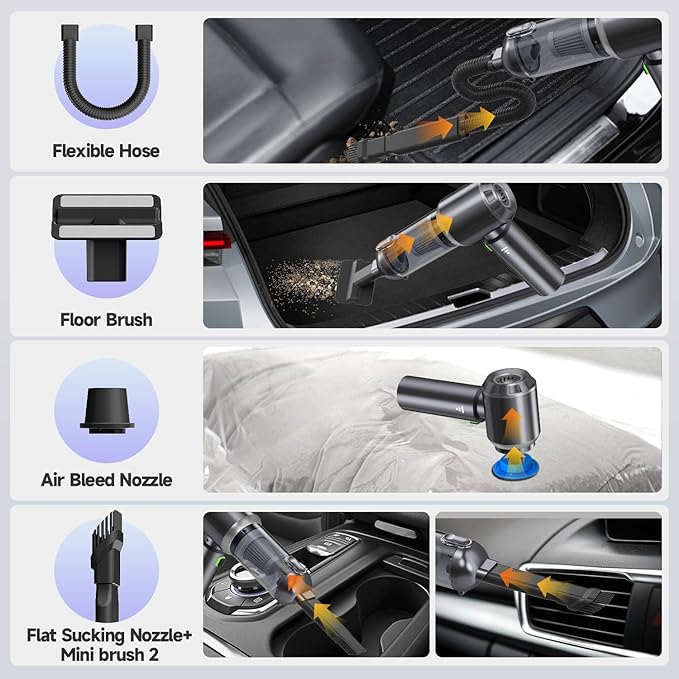 Car Vacuum Portable Cordless, Small Handheld Vacuum Cleaner with 24000PA High Power Suction, Mini Vacuum Cordless Rechargeable with One-Touch Empty, 10-in-1 Hand Vac for Car Home Office Dust