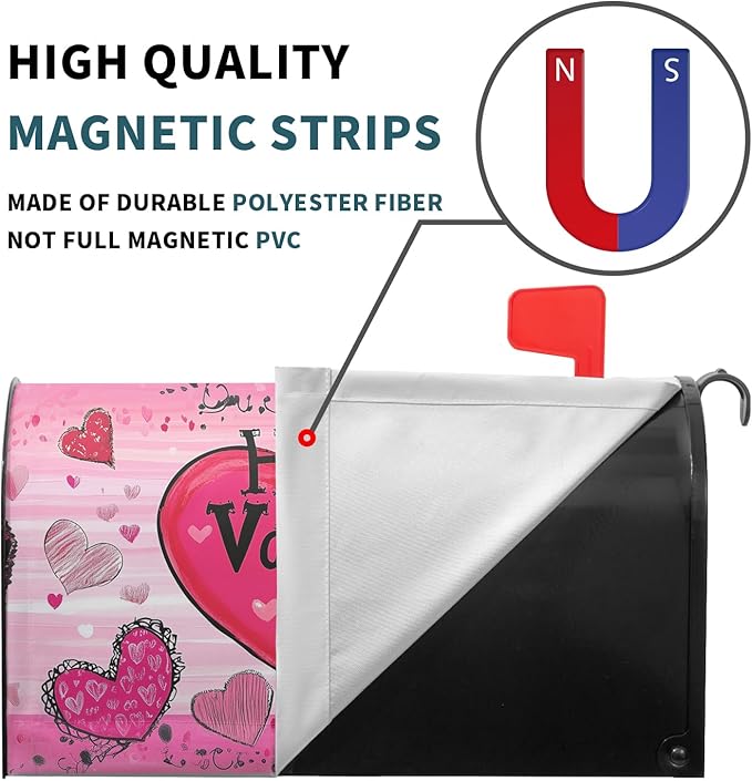 Valentines Day Mailbox Cover Magnetic Standard Size 21x18 Inch Red Pink Love Hearts Holiday Decorative Mail Box Post Covers Sweet Anniversary Letter Box Wraps for Home Outdoor Garden Yard Decor