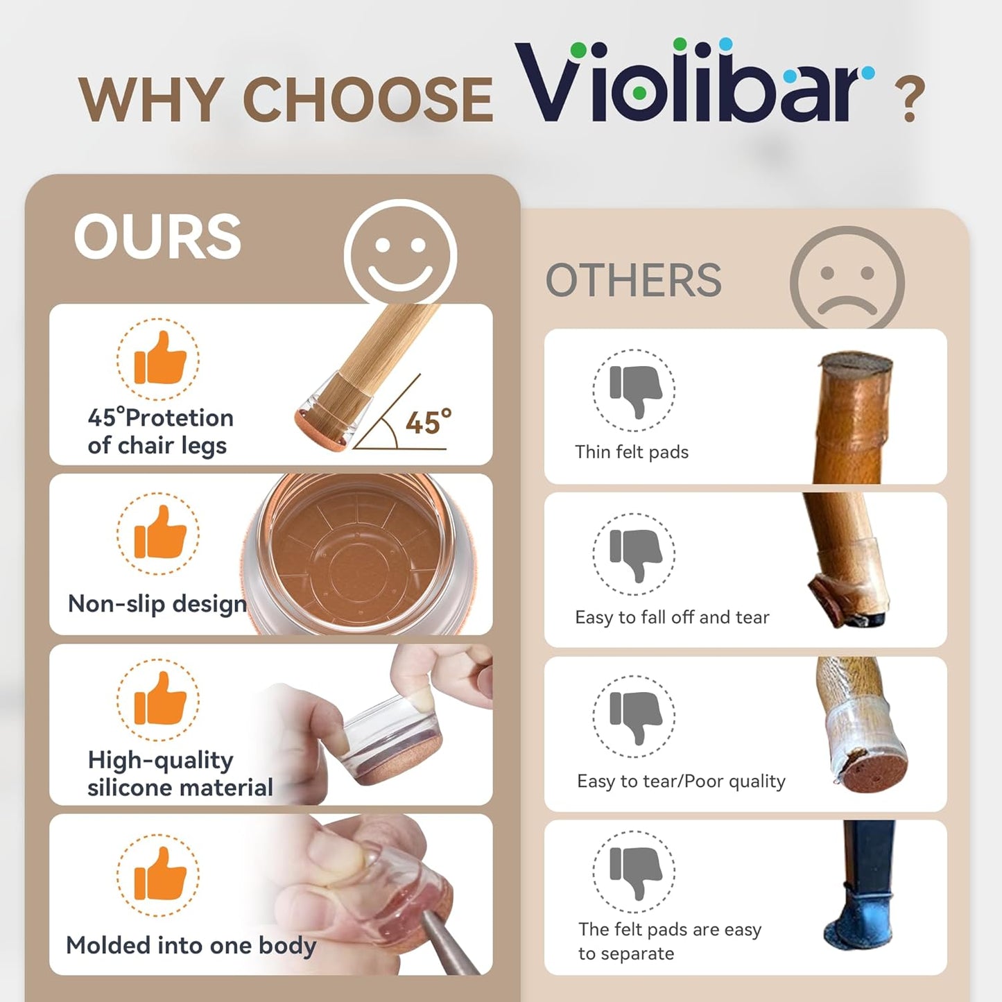 24PCS Upgraded Silicone Chair Leg Floor Protectors for Hardwood Floors, Furniture Sliders for Chair Legs, 360°Felt Pad Bottom Wrapped Thickening Furniture Pads Cap Covers to Scratch and Reduce Noise