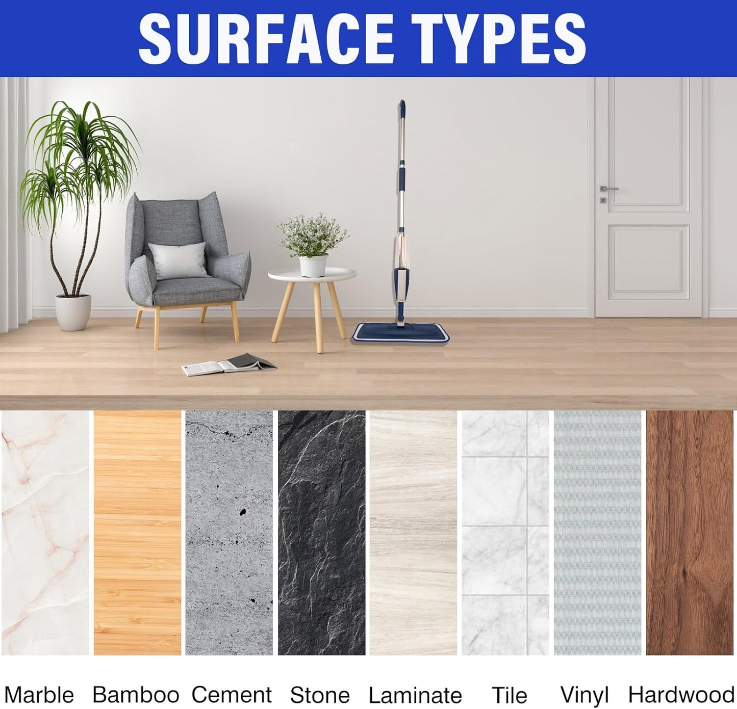 16.5 inch Mop Pads Refills, 3 Pack Microfiber Reusable Replacement Flat Replacements Heads for Wet Dry Floor Cleaning, Blue Cloth