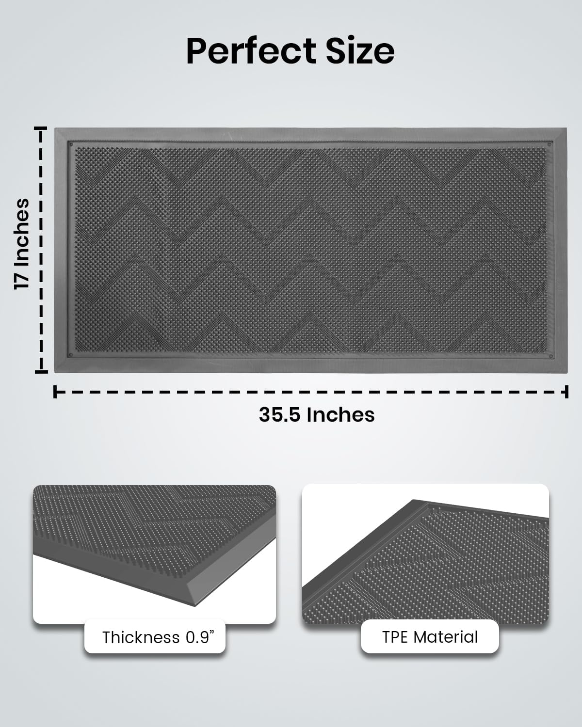 HAMARA Front Door Mat for Outside Entrance 35.5"x17" – Anti-Slip Dirt-Trapping Waterproof Rubber Indoor & Outdoor Mat with Textured Surface for Entryway - Heavy Duty All Weather Doormat – Grey