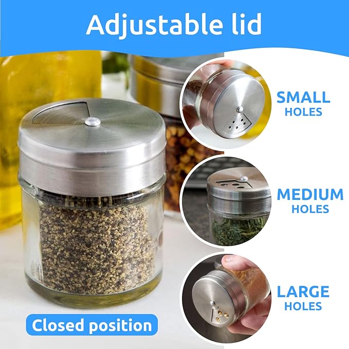 CUSINIUM 2-Pack 1.5oz Glass Spice Seasonings Shaker With Adjustable Lid