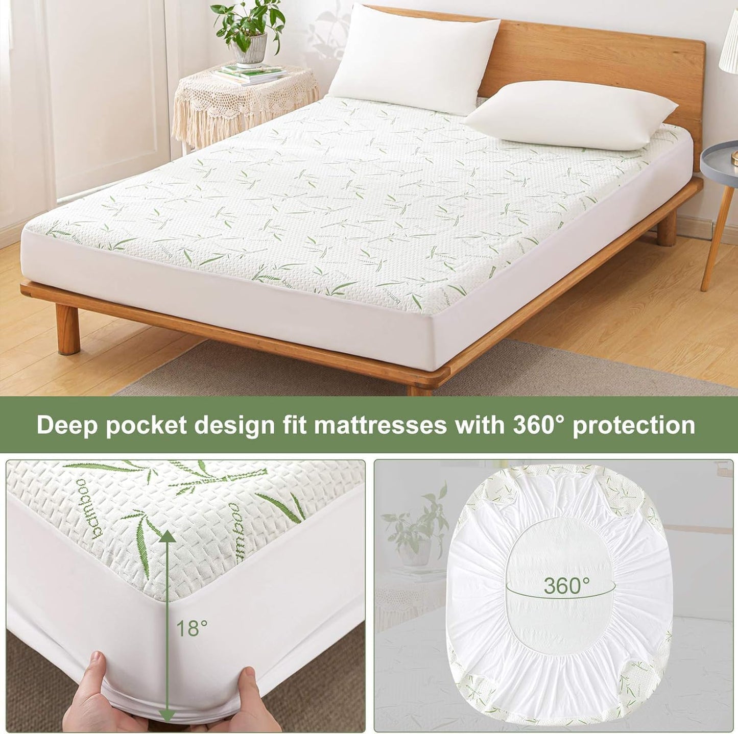 Twin Mattress Protector 2 Pack,Waterproof Mattress Pad Washable Bamboo Rayon Mattress Cover Breathable Noiseless Bed Protector 5" - 21'' Elastic Fitted Deep Pocket