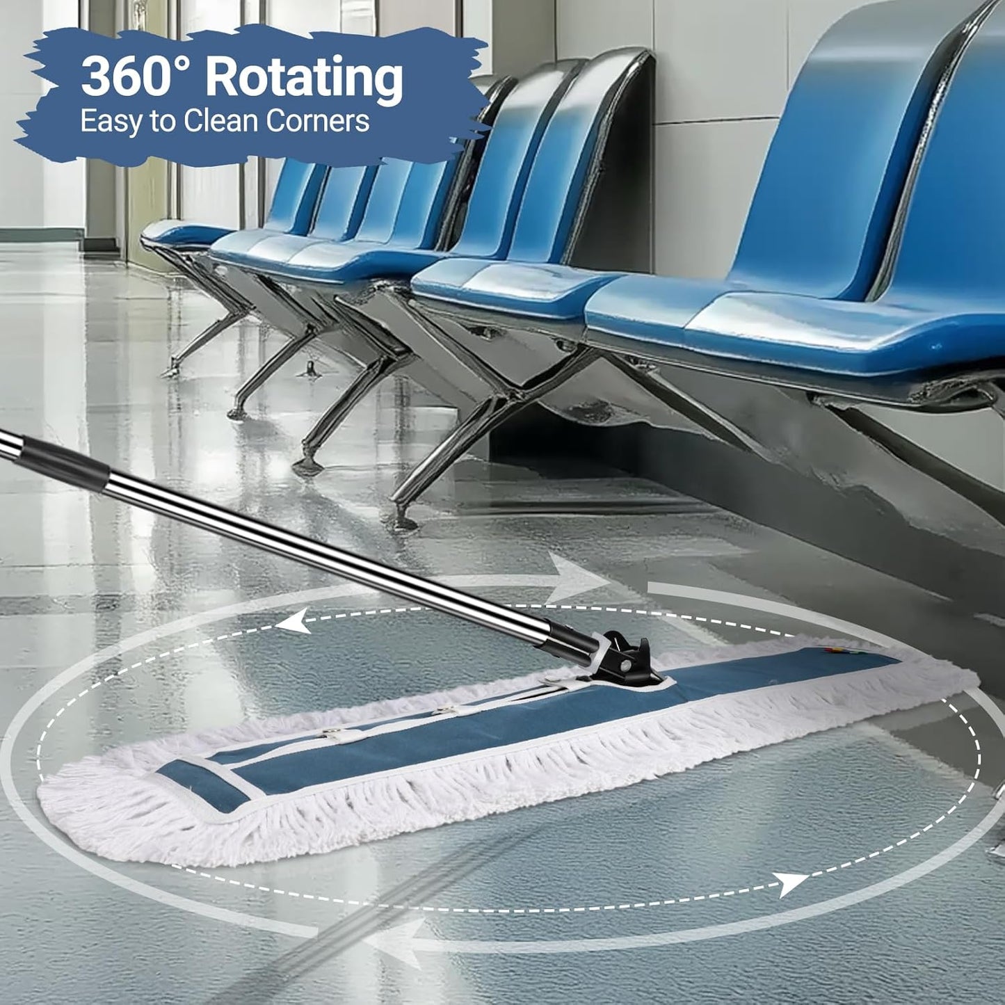 MASTERTOP Industrial Mop, Extra Large Floor Mop with Microfiber & Cotton Pad, Heavy Duty Flat Mops Commercial Dust Mop for Cleaning Office Garage Mall Hotel Home Floors