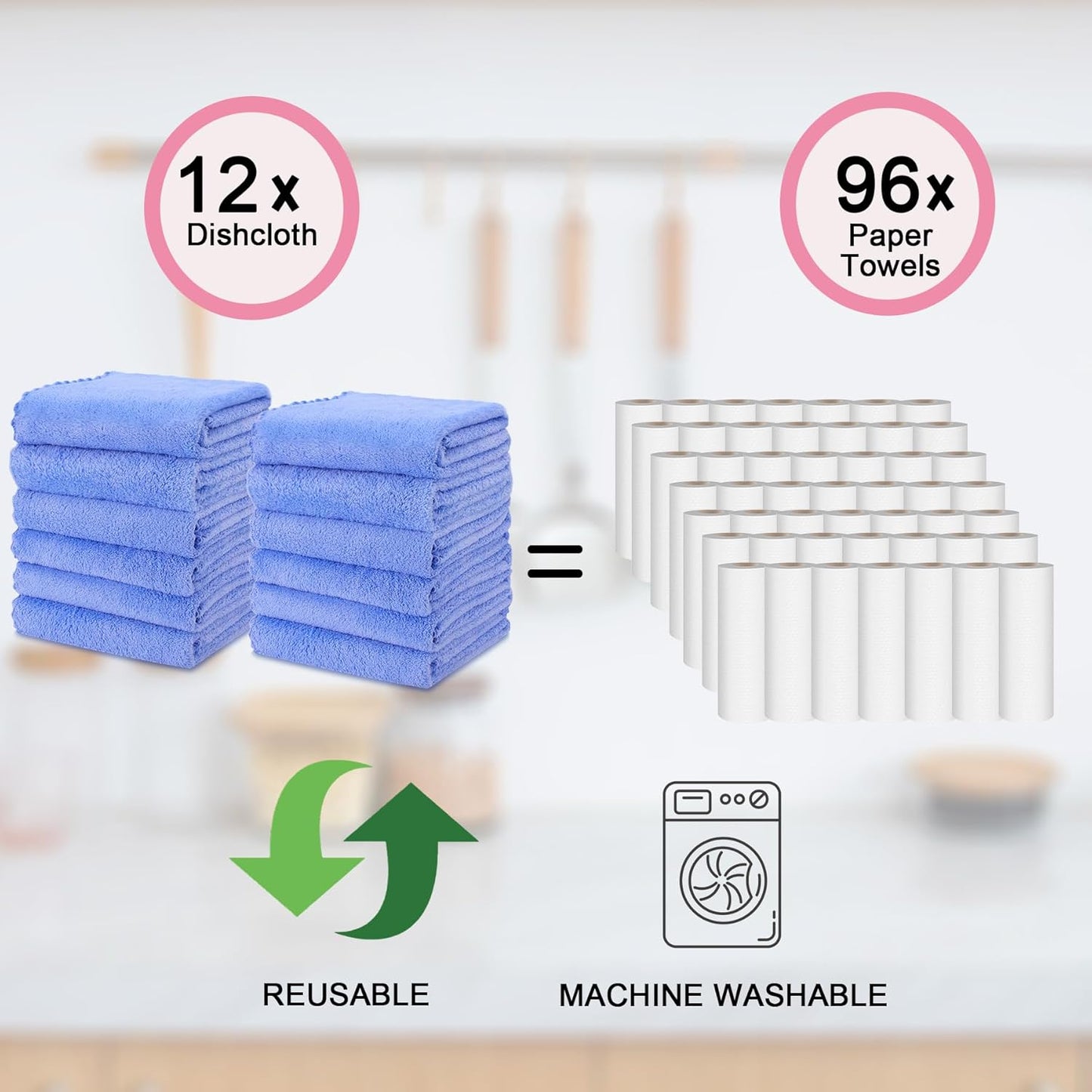 kimteny Kitchen Cloth Dish Towels, 13x28 Inches Premium Dishcloths, Super Absorbent Coral Velvet Microfiber Cleaning Cloths, Fast Drying Rags for Washing Dishes (13x28-12 Pack, Blue)