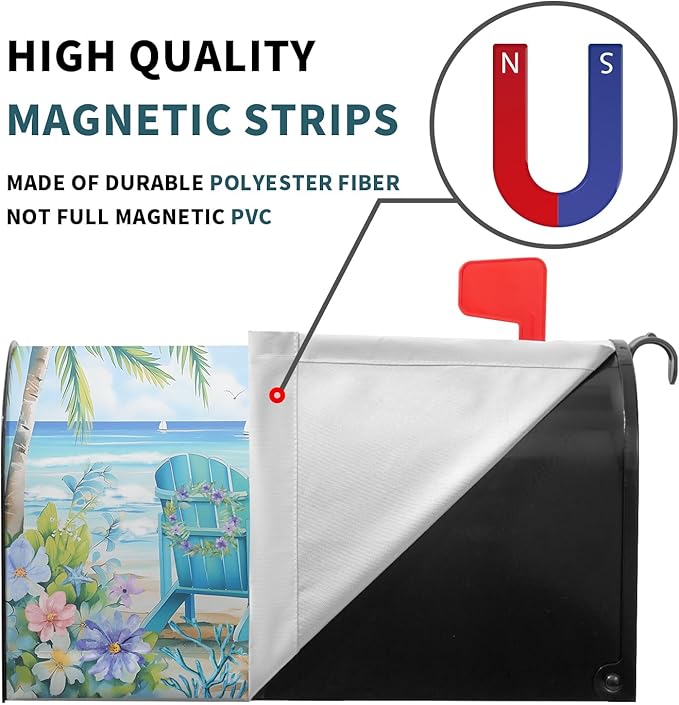 Summer Magnetic Mailbox Cover Large Size 25.5x21 Inch Nautical Coastal Post Letter Box Wrap Decor Seaside Escape Dust-Proof Letterbox Covers Protection