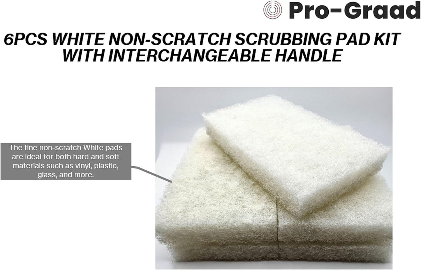 Handled Bath Scrubber 6 Piece Heavy Duty Cleaning Scrub Sponge Brush Bathroom Scouring Pads White Non-Scratch Remove Soap Scum Cleaning Shower Tile Bathtub Sink Pools Hot Tubs Waterline Steps Corners