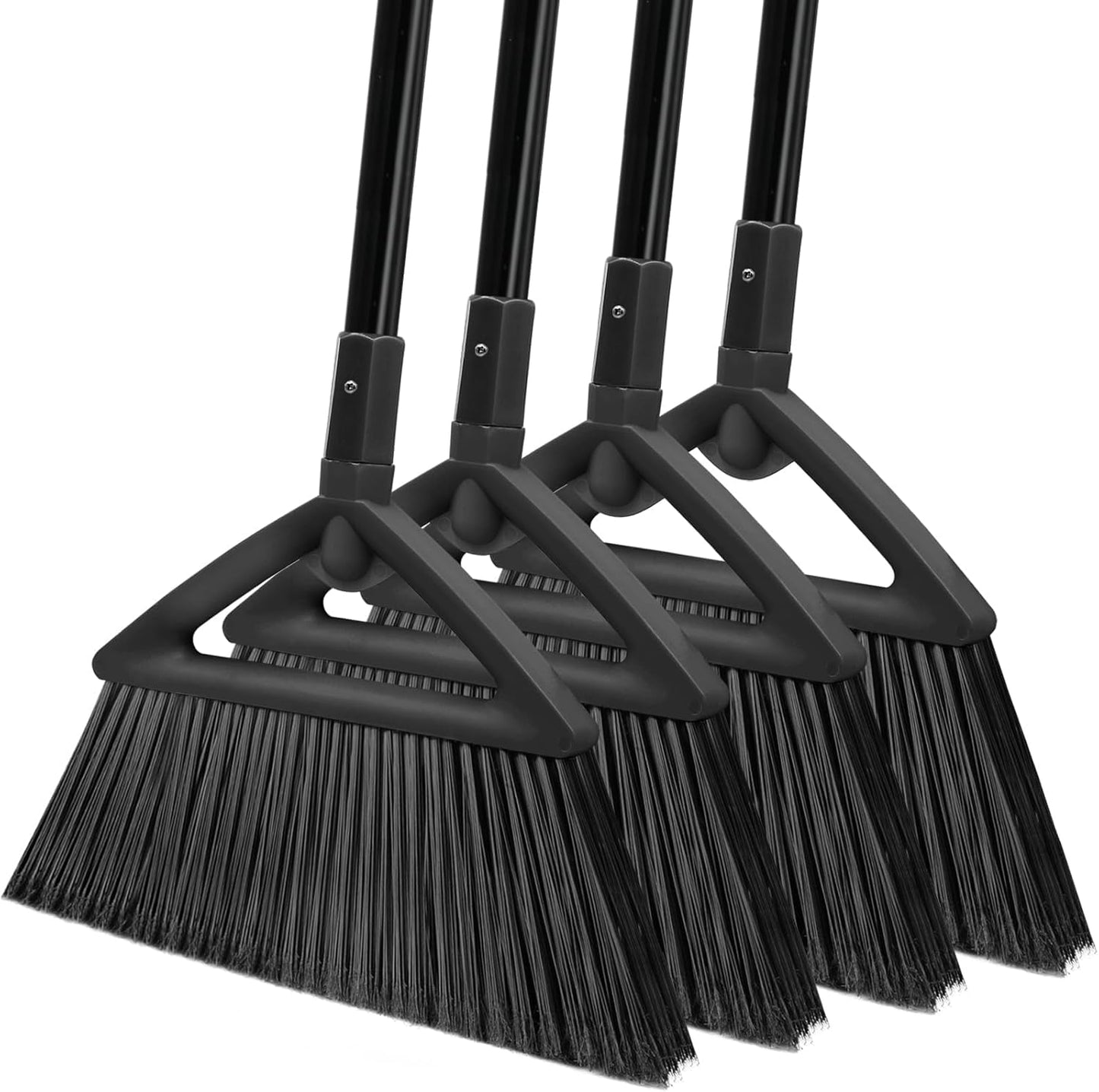 4PCS Heavy Duty Angle Broom, Long Pole Brooms for Indoor, Outdoor Sweeping, Kitchen to Courtyard, Black