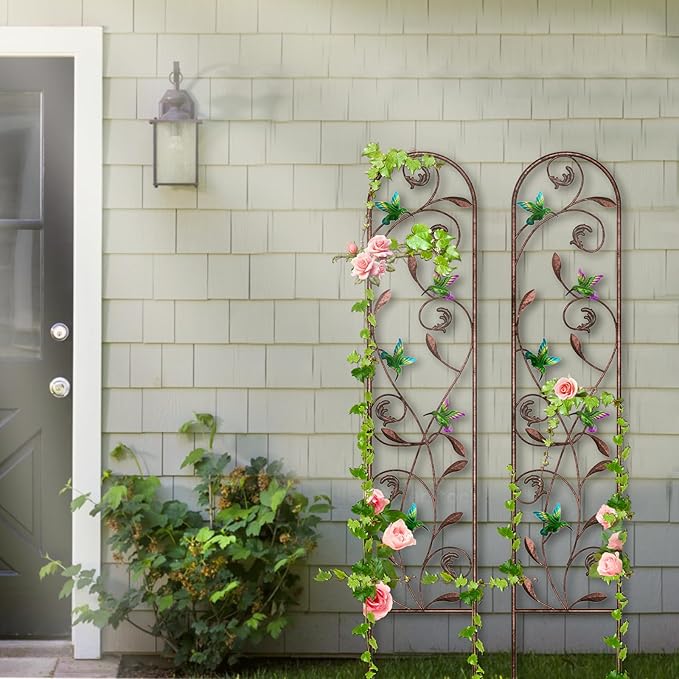 aboxoo Set of 2 Packs Hummingbird Metal Garden Trellis for Climbing Plants,Outdoor Decorative Flowers Arch Fence Trellis for Outdoor Patio,Garden,Lawn,Yard,Backyard,Wall Brackets,60'' H x 11'' W