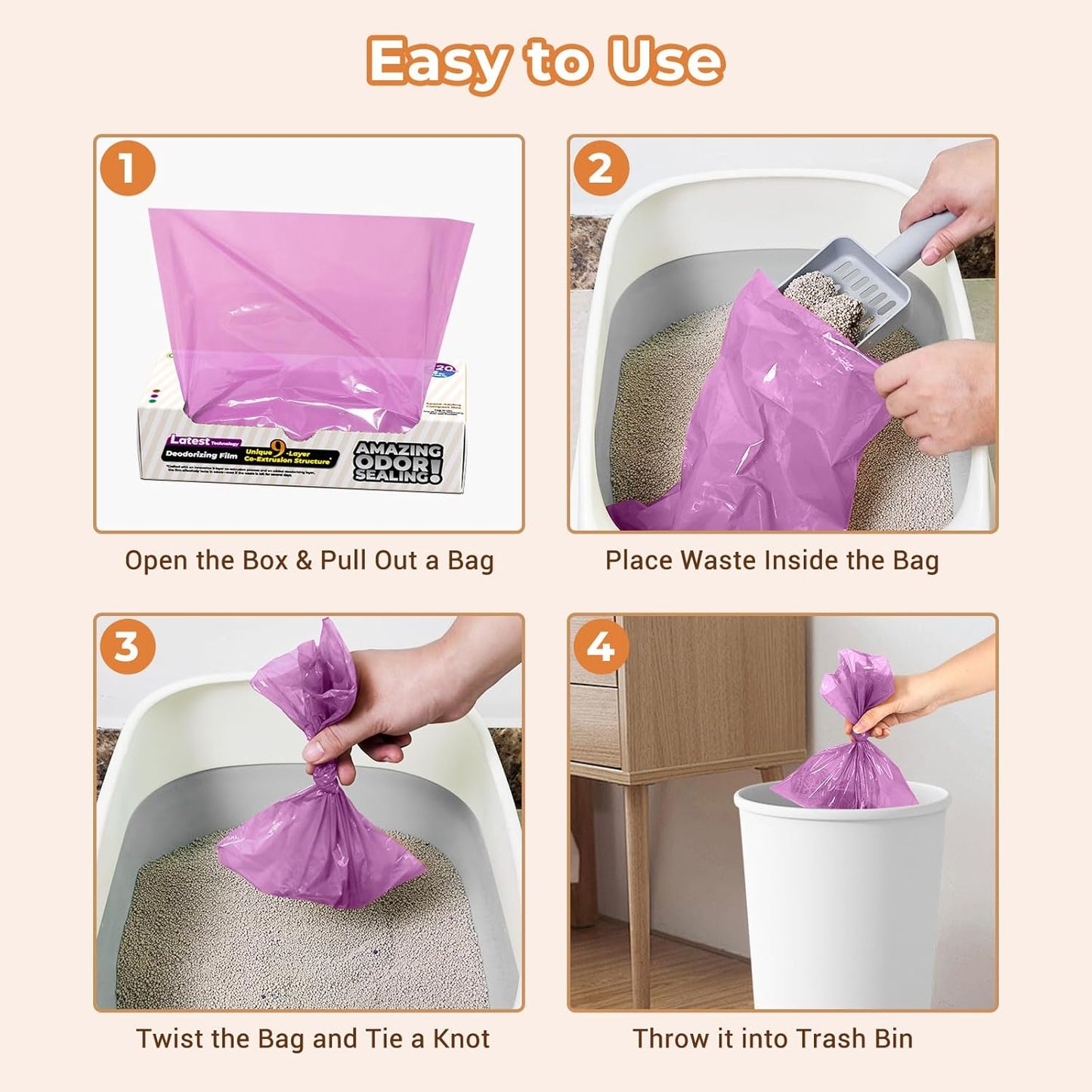 Odor Sealing Small Trash Bags Home & Food Use M-220 Count Disposable Bags, Durable and Unscented (Color:Blue)