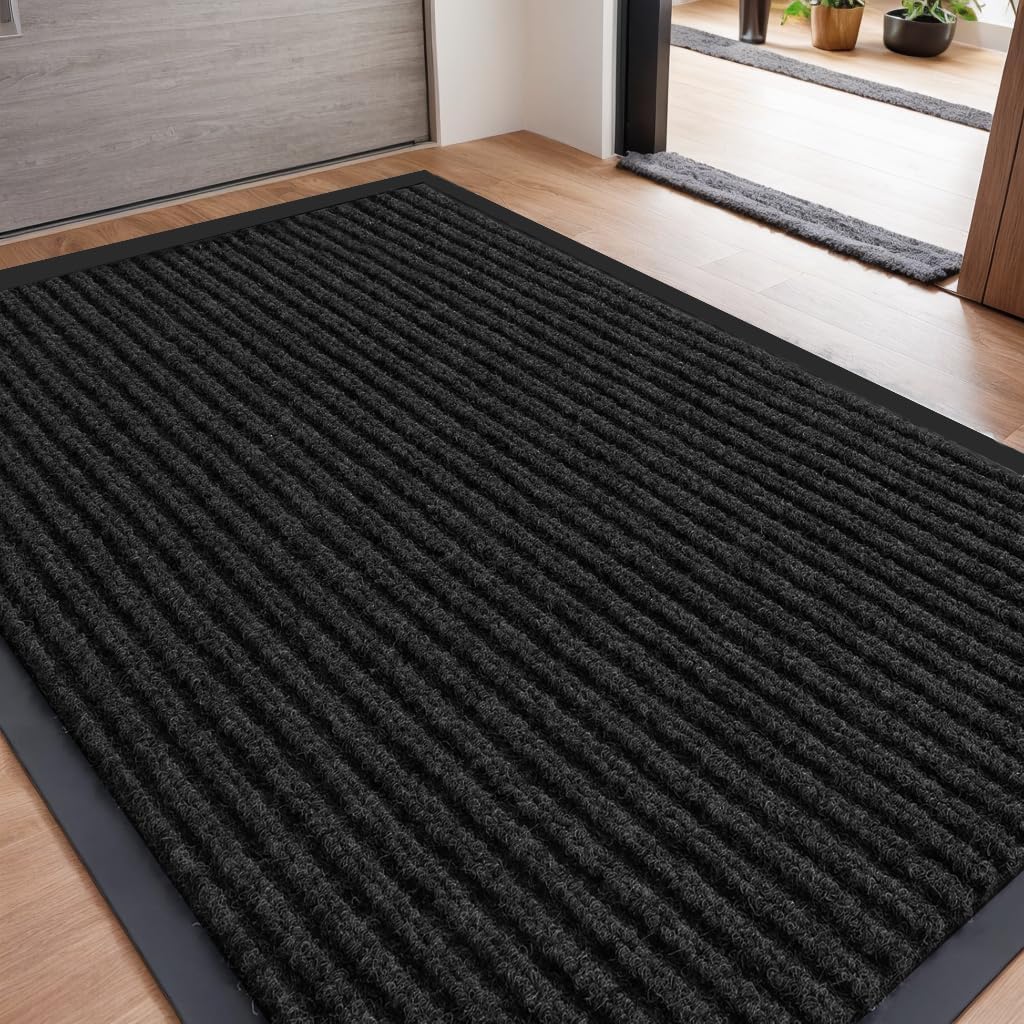 SRDDQLC Door Floor Mat Commercial Grade Large Size Heavy Duty Tough Entry Collection Slip Skid Entrance Mat with Rubber Backing Low Profile and Easy to Clean Indoor Outdoor Rug,3x6FT,Black
