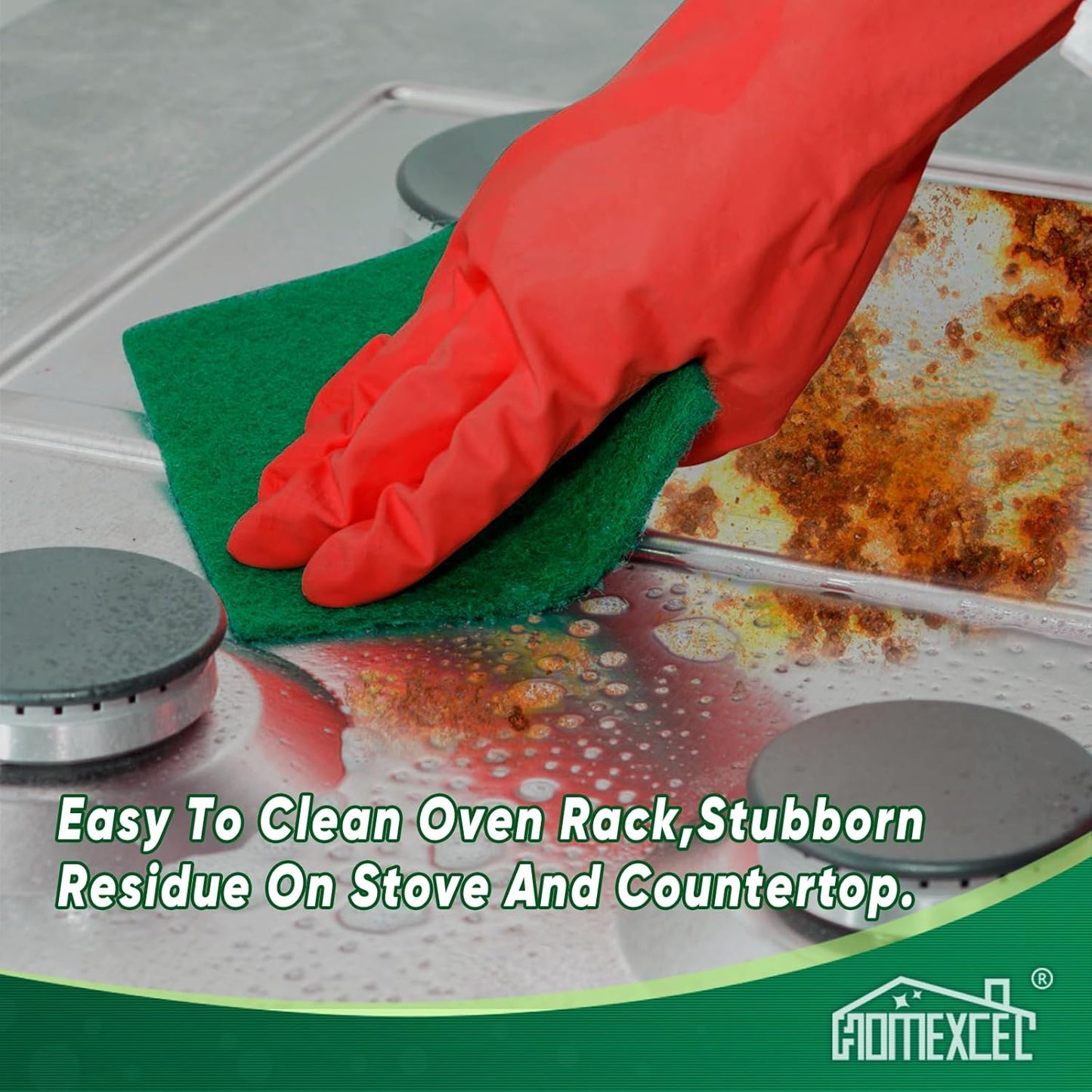 HOMEXCEL Heavy Duty Scouring Pad, 24 Pack Green Scrubbing Pads, Dish Scrubber Reusable for Cleaning, Multipurpose Scrub Pads for Household Kitchen Dishes Pots Pans & Metal Grill