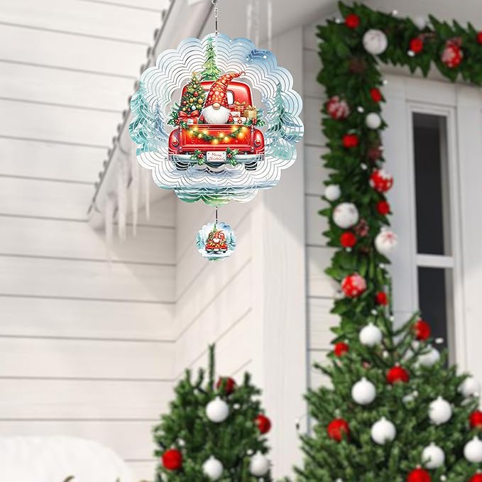 Wind Sculptures 3D Stainless Steel Christmas Decoration Garden Decoration Indoor Outdoor Hanging Ornament Worth Gift 12inch Santa Claus Metal Wind Sculptures