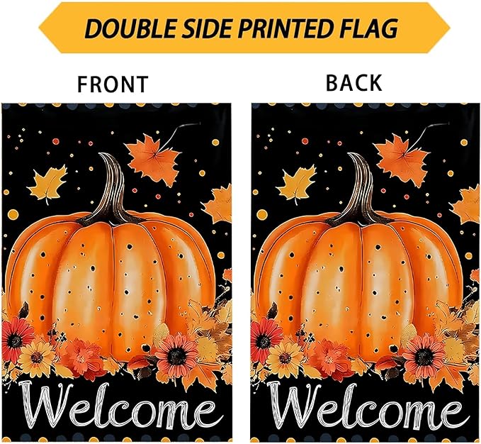 Pumpkin Garden Flag 12X18Inch Double Side,Autumn Maple Leaves Fall Yard flag, Welcome Thanksgiving Outside Small Garden Flag Decorative,Fall Outdoor Flag for Holiday Patio Courtyard