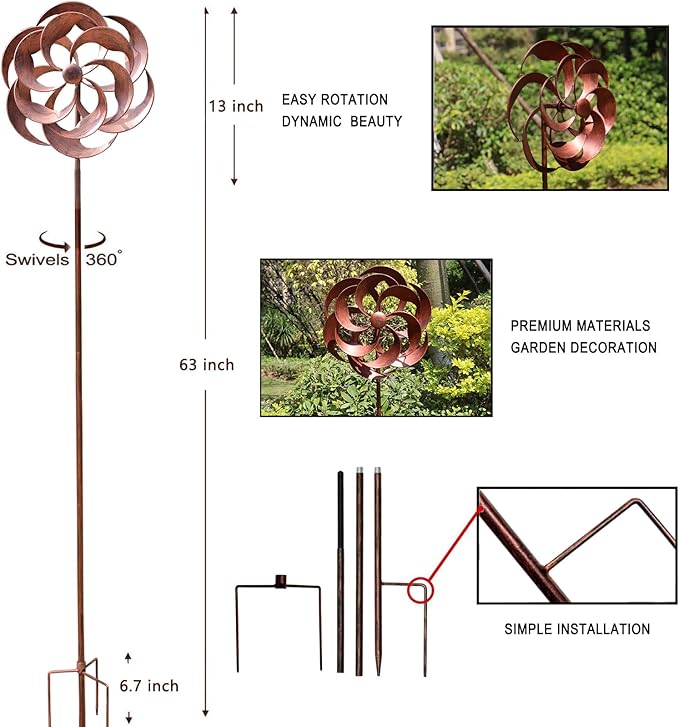 360 Degrees Metal Swivel Classical Wind Spinner Willow Leaves for Patio Lawn Outdoor Yard Lawn Garden