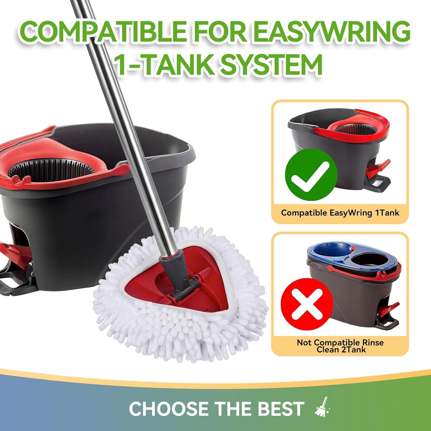 Upgraded Scrub Brush Compatible with O-Cedar EasyWring 1 System 7 Pack Triangle Mop Reusable Mop Pads Mop Head Mop Replacement Set with Base for Deep Clean White