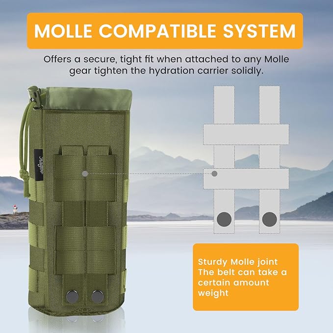 Molle Water Bottle Holder, Upgraded 1000D Nylon Tactical Molle Water Bottle Pouch, Sports Water Bottle Bag Bottom Mesh Lining Hydration Carrier for Camping, Climbing, Hiking and Travelling