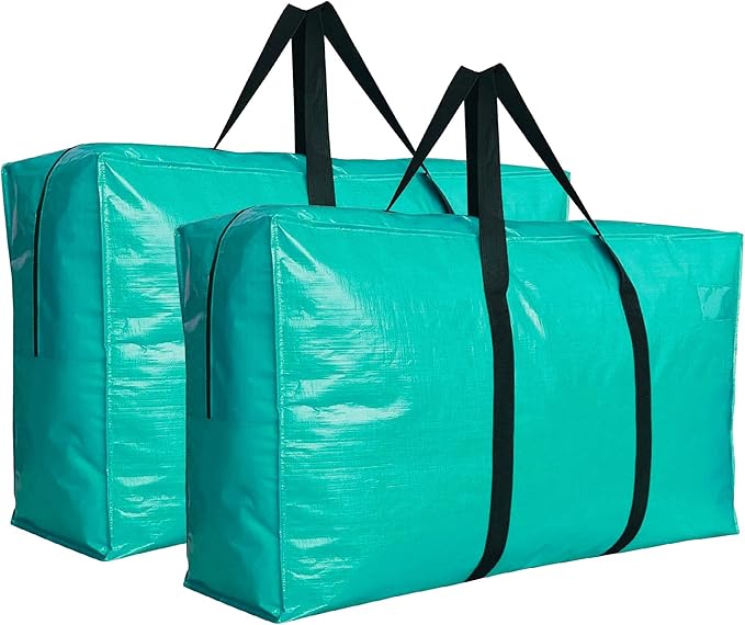 Extra Large Storage Bags, Jumbo Moving Tent Storage Bags, Waterproof Foldable Big Turquoise XL Duffle Bag for Travel, 38x23x11inch - 2PACK
