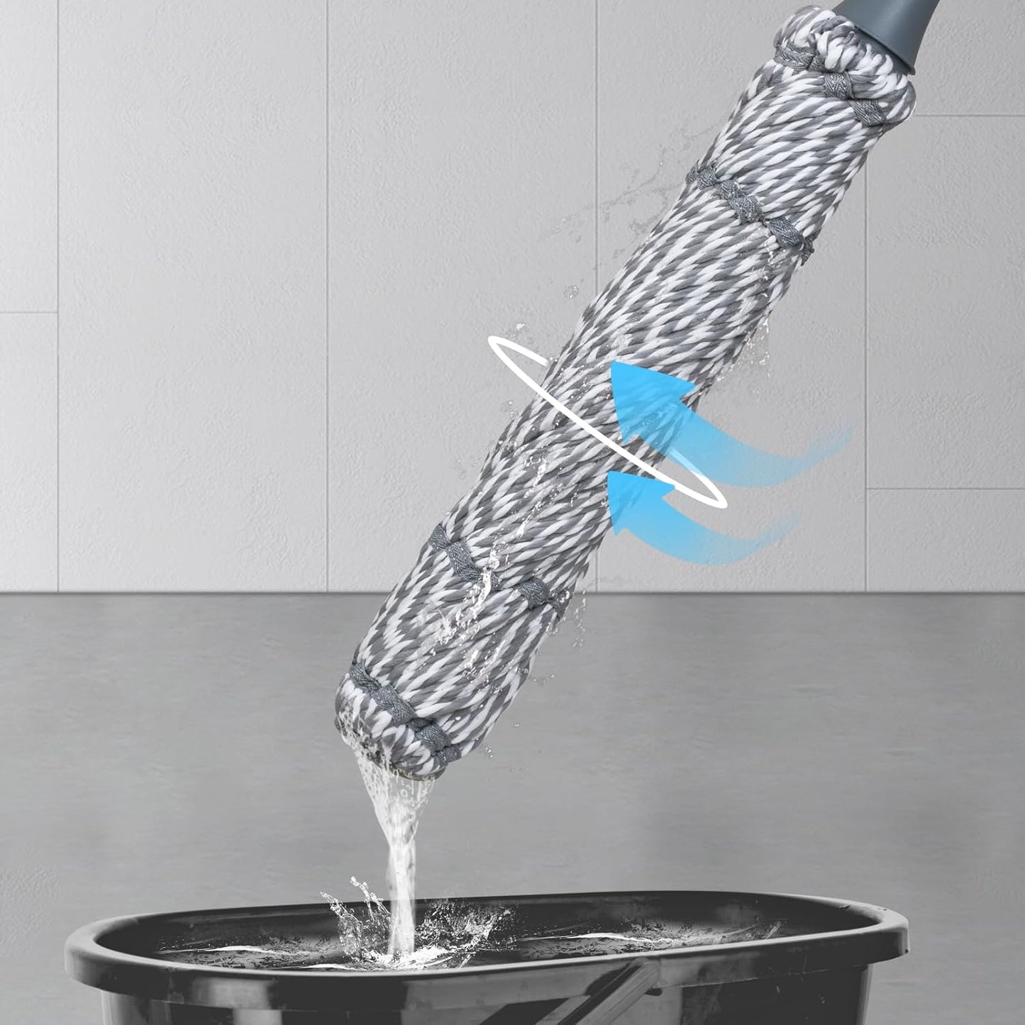 Self-Wringing Twist Mop for Floor Cleaning, Long Handled Microfiber Floor Mop with Top Scouring Pad for Kitchen, Hardwood, Restaurant, Bathroom, Garages, Warehouses, Office, 64-inch , Grey