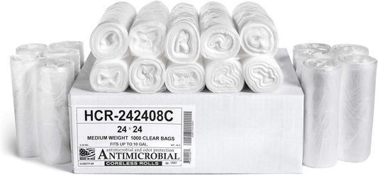 Aluf Plastics High Density Trash Bags, 10 Gallon, 1000 Count, 8 Micron (eq), 24" x 24", Clear, for Bathroom, Office, Industrial, Commercial, Janitorial, Municipal, Recycling