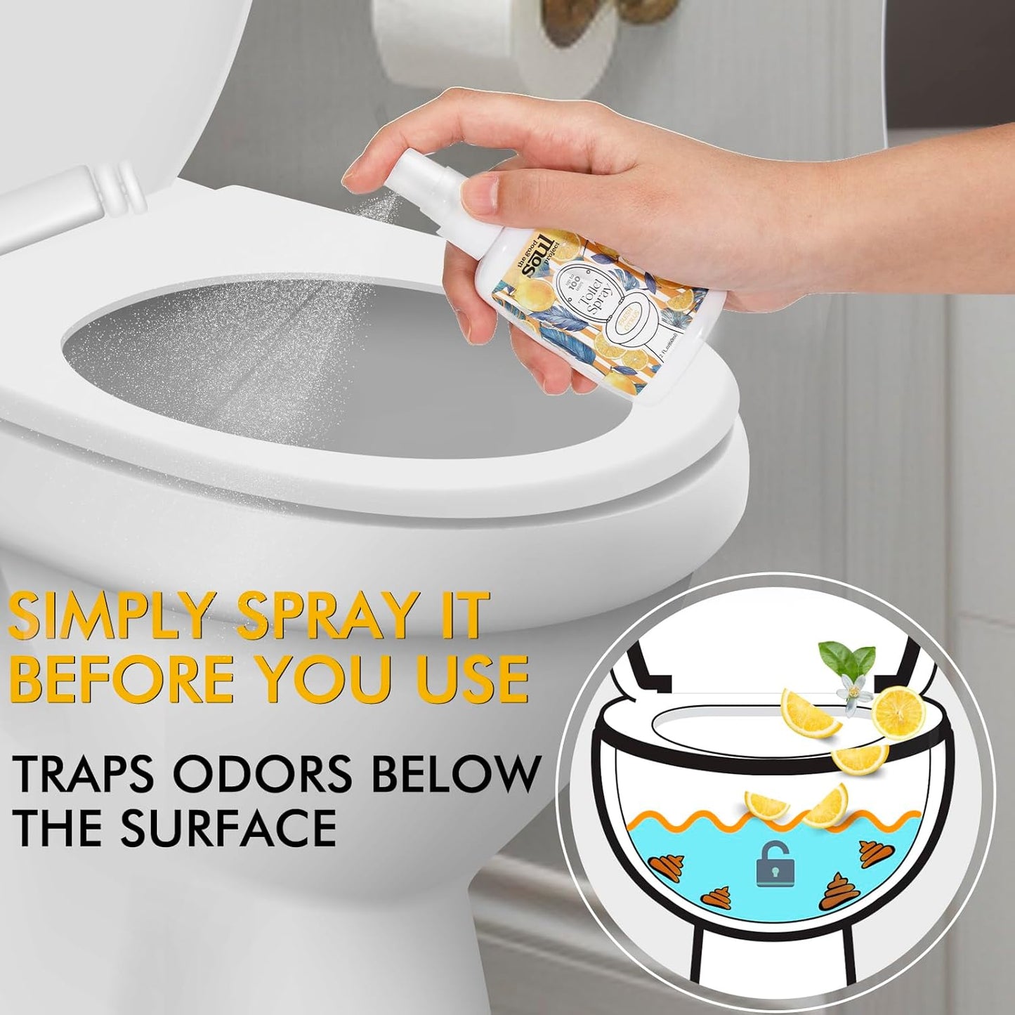Toilet Spray for Poop, Fresh Citrus, Bathroom Spray Odor Eliminator, 2Fl Oz 2 Pack