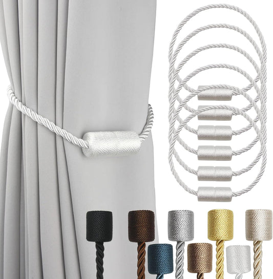 6 Pack White Strong Magnetic Curtain Tiebacks Outdoor Elegant Decorative Tie Backs Modern Rope Tiebacks for Drapes Window Curtain Holdbacks for Draperies