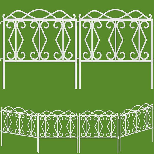 AMAGABELI GARDEN & HOME 5 Panels 24in(H)×10ft(L) Decorative Garden Fences and Borders for Dogs No Dig Rustproof Metal Fence Panels Garden Fence Edging Border Animal Barrier Fencing White