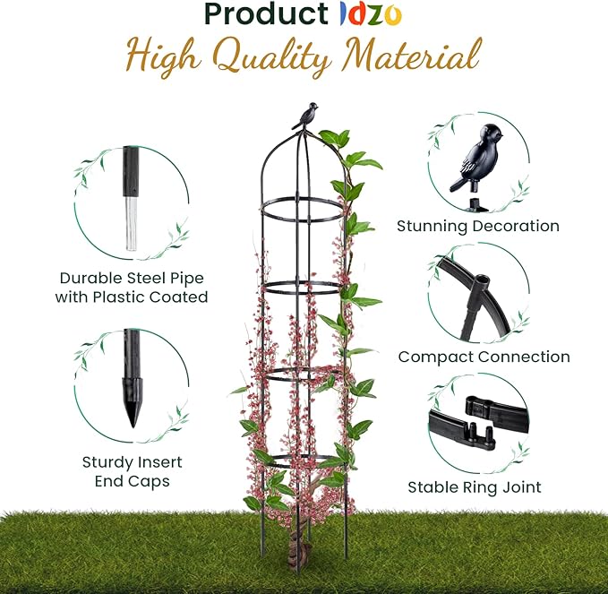Idzo Plastic Obelisk Trellis for Climbing Plants Outdoor 5.8 Feet Tall, 70in Garden Trellis for Garden Outdoor Potted Plant Support, 1pc, Obelisk Trellises _ Plastic Coated