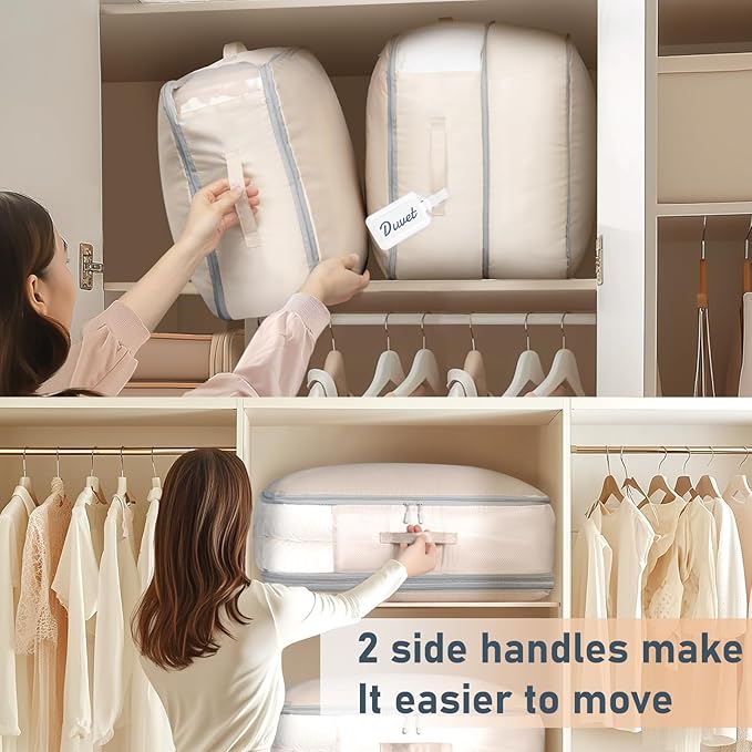 DIMJ Comforter Storage Bag 6 Pack - Blanket Storage Organizer Compression Bags, Large Capacity Ultra Space Saving Self Compression Organize for Bedding, Pillow, Duvet, Sheet Storage with Zipper Window