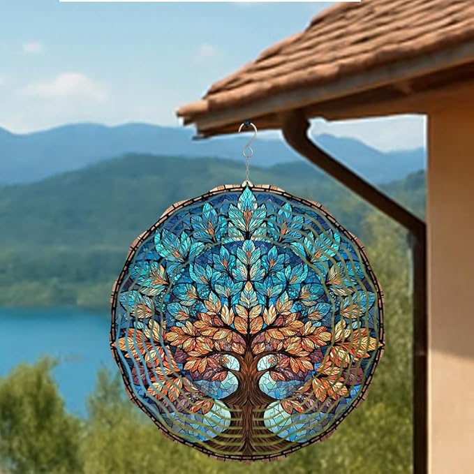 3D Wind Spinner for Garden - 10inch Stainless Steel with Double-Sided UV Printing | High-Resolution Images | Weather-Resistant Outdoor Spinning Decor for Patio, Yard & Gifts (Colorful Tree)