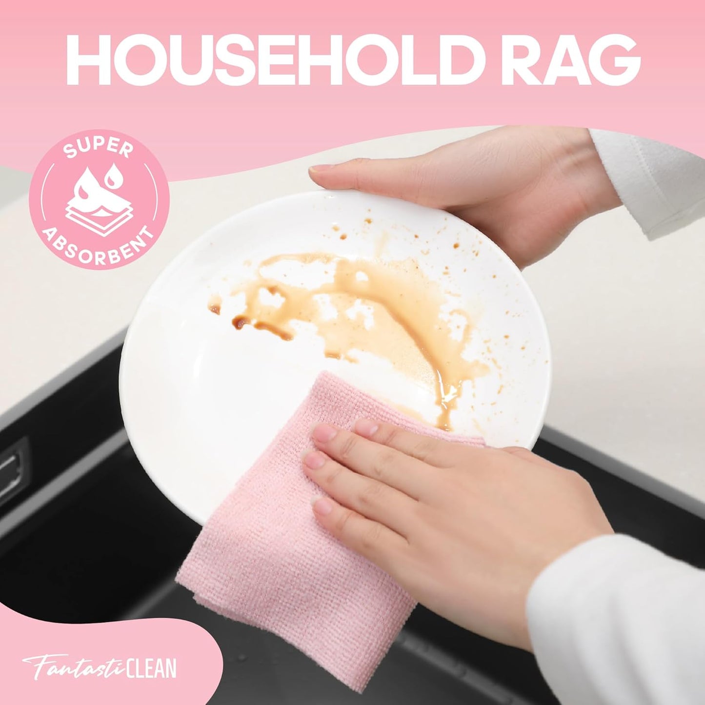 Fantasticlean Microfiber Cleaning Cloth Roll -60 Pack, Tear Away Paperless Towels, 8" x 8", Reusable Washable Rags, for Home Kitchen, Pet, Office, Indoor Outdoor, Compact and Portable (Pink)