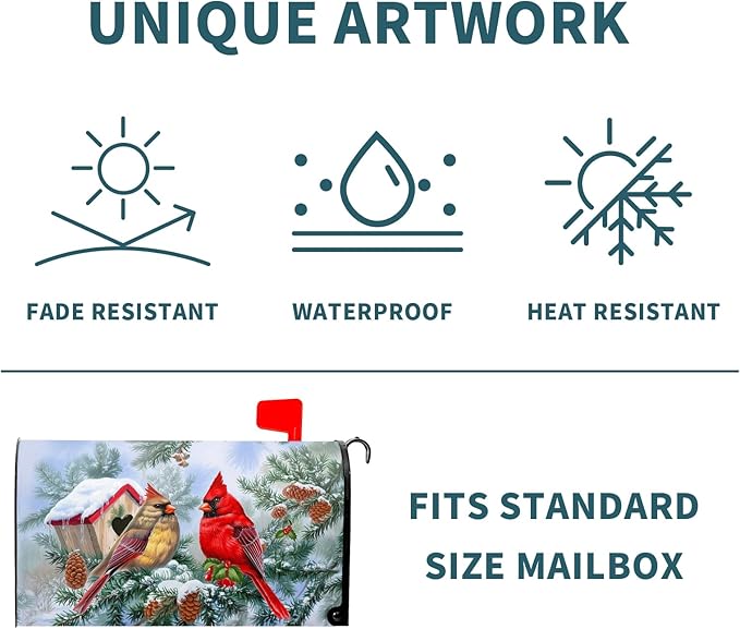 Winter Cardinal Magnetic Mailbox Covers Large Size 25.5''x21'' Xams Sweet Birds Decorative Post Letter Box Cover Christma Birdhouse Snowy Pine Letterbox Cover for Home Outdoor Garden