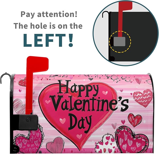 Valentines Day Mailbox Cover Magnetic Standard Size 21x18 Inch Red Pink Love Hearts Holiday Decorative Mail Box Post Covers Sweet Anniversary Letter Box Wraps for Home Outdoor Garden Yard Decor