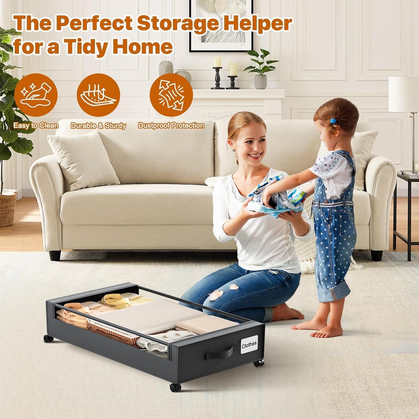 Under Bed Storage with Wheels,Under Bed Storage Containers with Clear Lids, Under-Bed Organizers for Clothes, Shoes – Durable Storage Bins with Smooth Rolling Wheels (Black, 4 Pack)