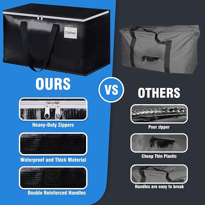 BlissTotes Moving Bags, Heavy Duty Moving Boxes with Zippers Top and Sturdy Handles, Storage Bags for Space Saving and Packing, Collapsible Moving Supplies, Storage Totes (76L, 8-Pack, Black)