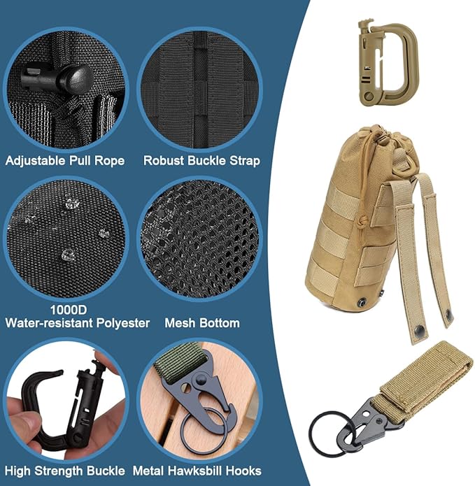 MUCHER 3 Pack Molle Pouches Tactical Pouches EDC Pouch Organizer Molle Bag Utility Pouch with 3 Carabiners and Key Rings for Outdoor Hiking Camping Training