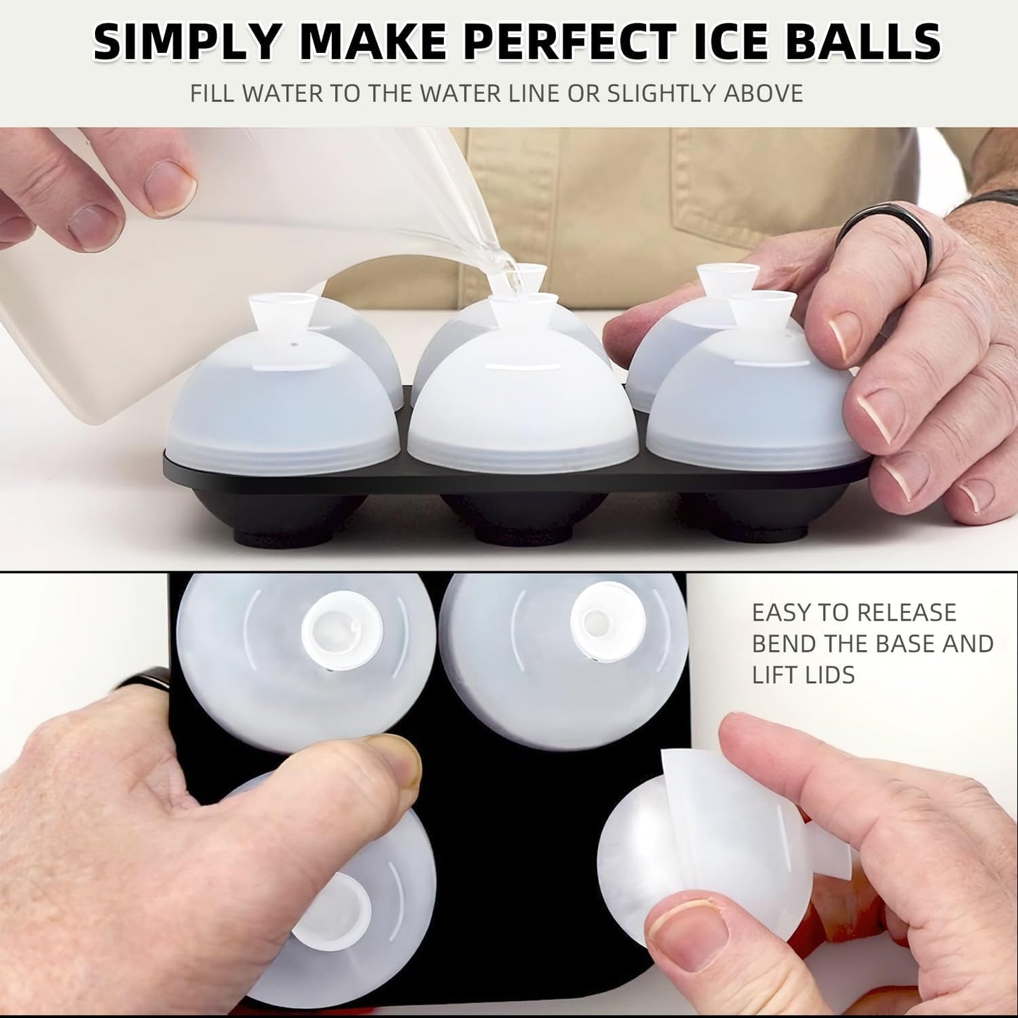 HONYAO Whiskey Ice Ball Mold - 1.8 Inch Silicone Maker With Individual Lid for Easy Fill and Release - 6 Round Sphere Molds for Cocktails and Bourbon