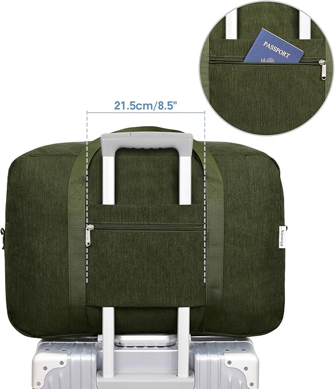 Carry on luaggage 22x14x9 Airlines Approved Foldable Carry on Bag Travel Duffel Packable Duffle Overnight for Women and Men 40L (Army Green)