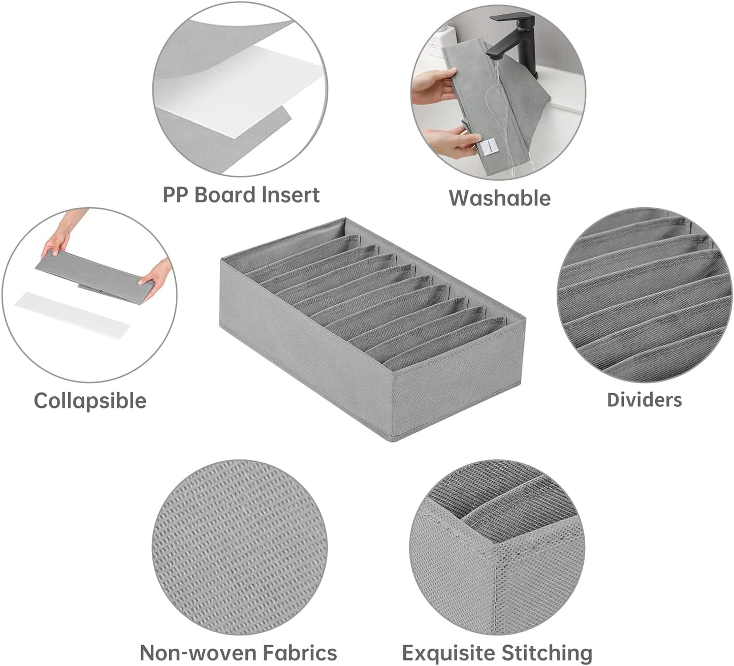 4 Packs T-shirt Drawer Organizers for Clothing,10 Grids Compartment Wardrobe Storage Box, Washable Clothes Organizer for Folded Clothes, T-shirt, Legging, Silk Scarve